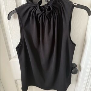 Ann Taylor Factory Black Gathered Neck Blouse